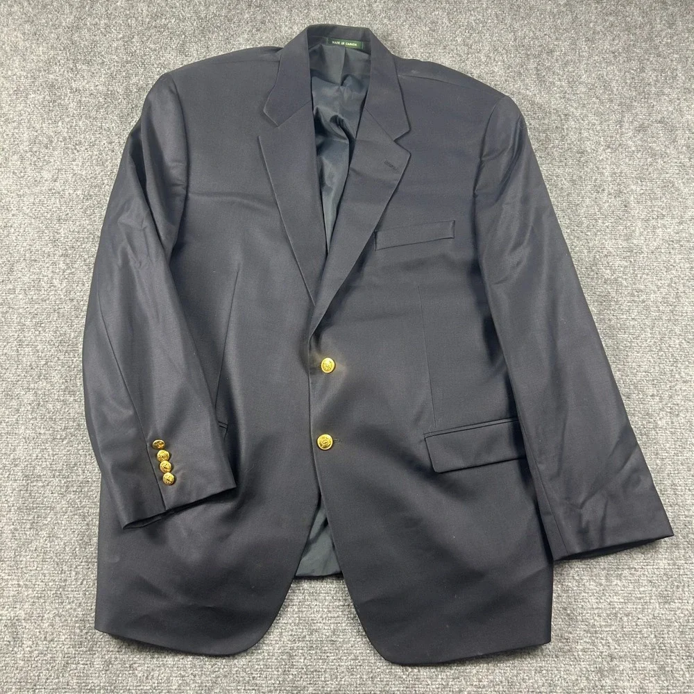 Lauren Ralph Lauren Blazer Mens 48R Navy Blue Gold Button Wool‎ Sport Coat Prep